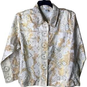 Vintage Erin Floral Button Up Shirt Jacket Womens Plus 1X Long Sleeve Tropical